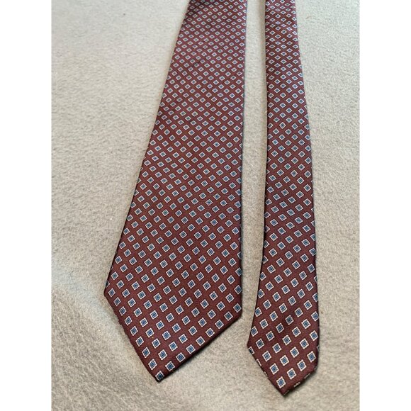 MacGraviss Mens Tie Red Blue Geometric Pattern Silk Vintage Necktie - Picture 5 of 5